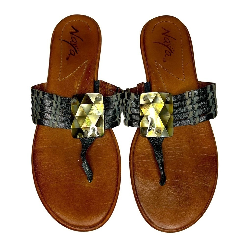 Naya Leather and Mother of Pearl Slide Sandals